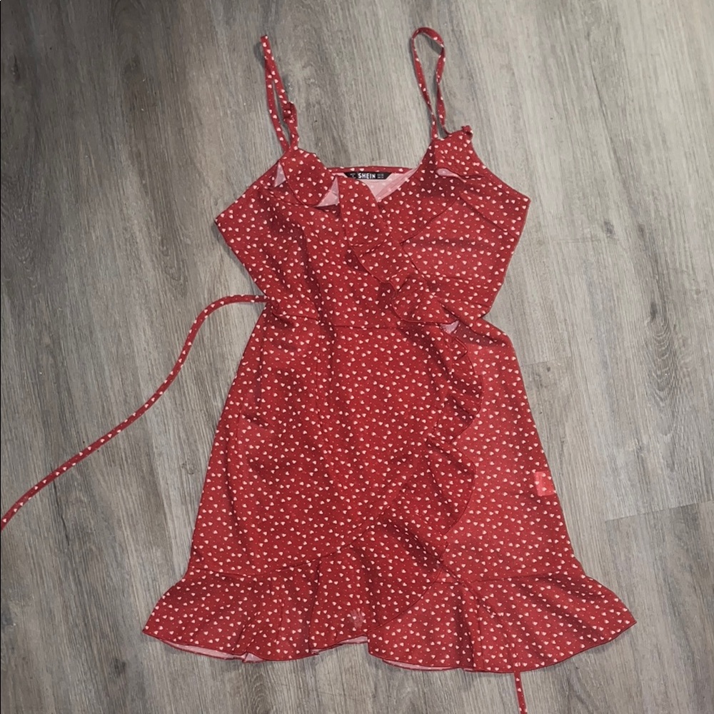 SHEIN Red and White Polka Dot Ruffled Sundress